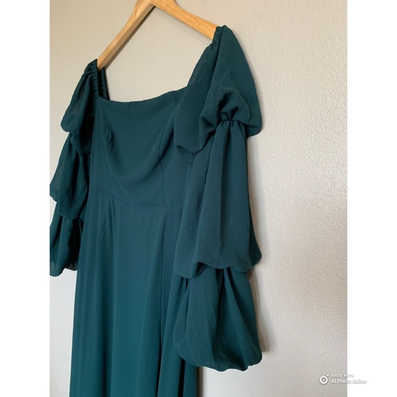 Lulus Medium Demure Aura Emerald Tiered Balloon Sleeve Maxi Dress NWT - Picture 6 of 16